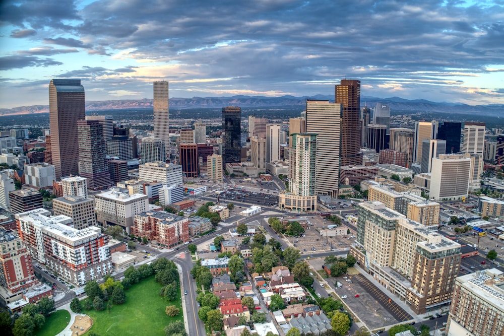 Aerial view of downtown Denver office towers