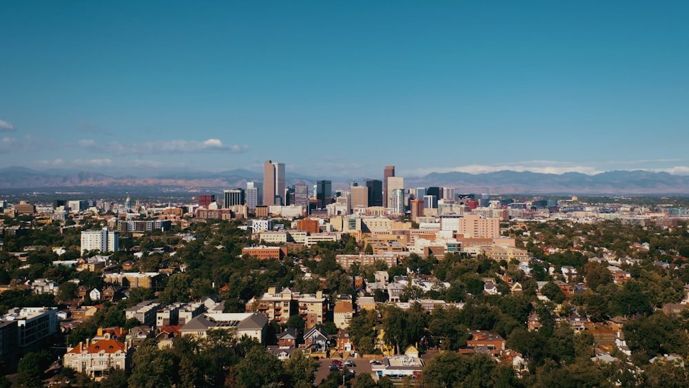 Denver neighborhoods with the Rocky Mountains behind