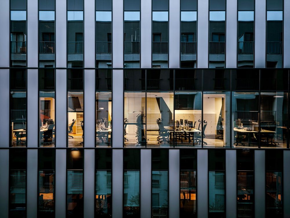 A tall glass office building